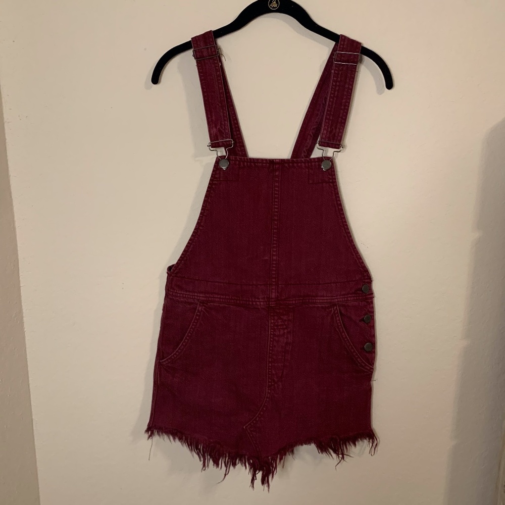 Free People Burgundy Denim Overall Dress